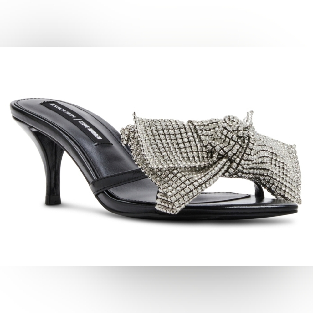 Brand new JESSICA RICH X AURORA KITTEN HEEL BOW DRESS SANDALS IN BLACK, US 8